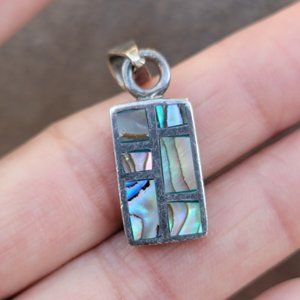 Southwestern vintage abalone shell inlay 925 sterling silver necklace pendant